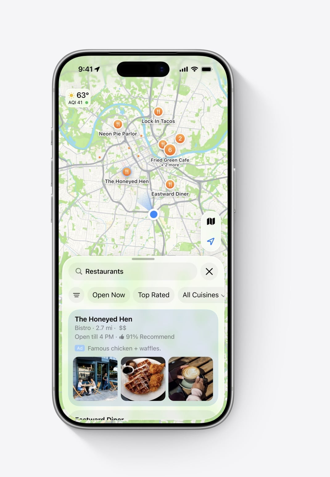 Iphone showing Apple Maps searching