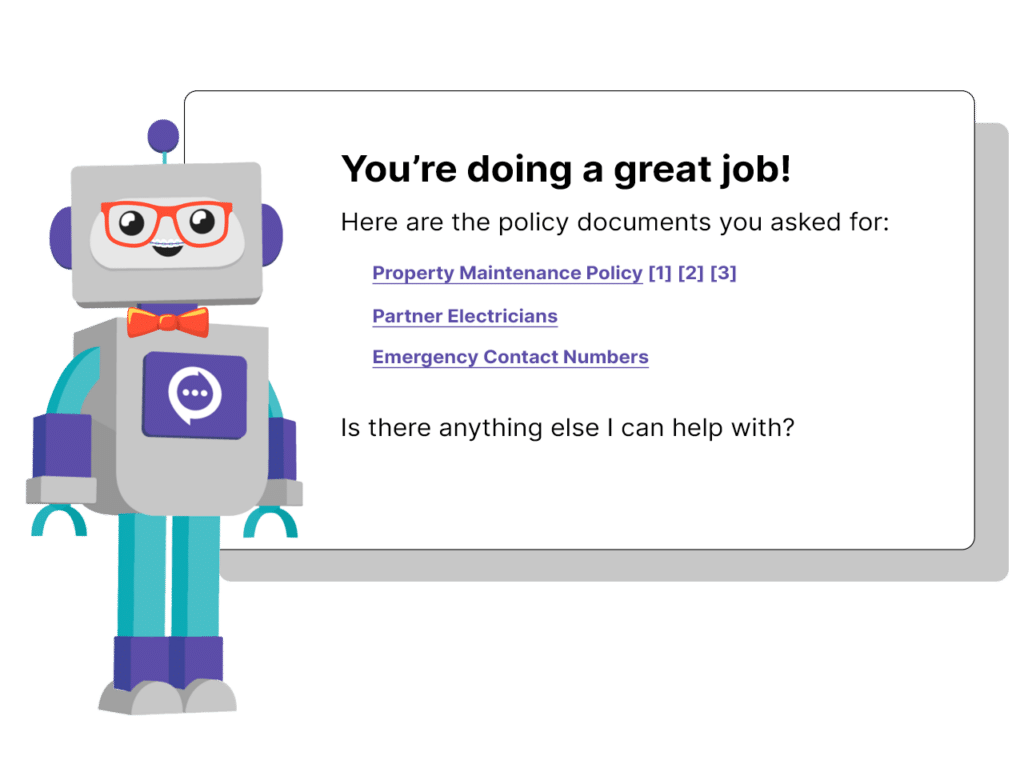 Know It All bot showing encouragment and information for a property manager