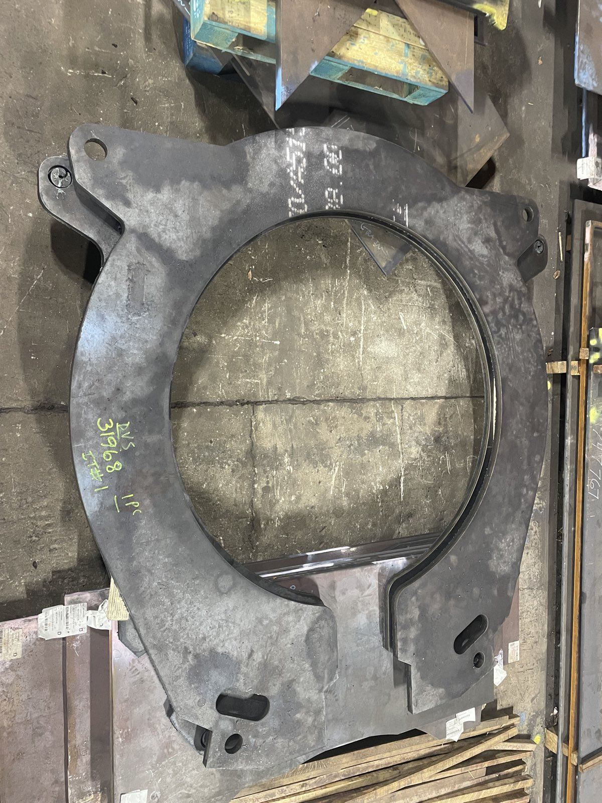 Large burned steel ring housing with machined openings