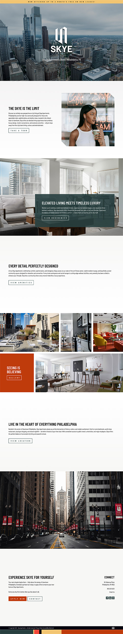 Home page of the Skye apartment website template