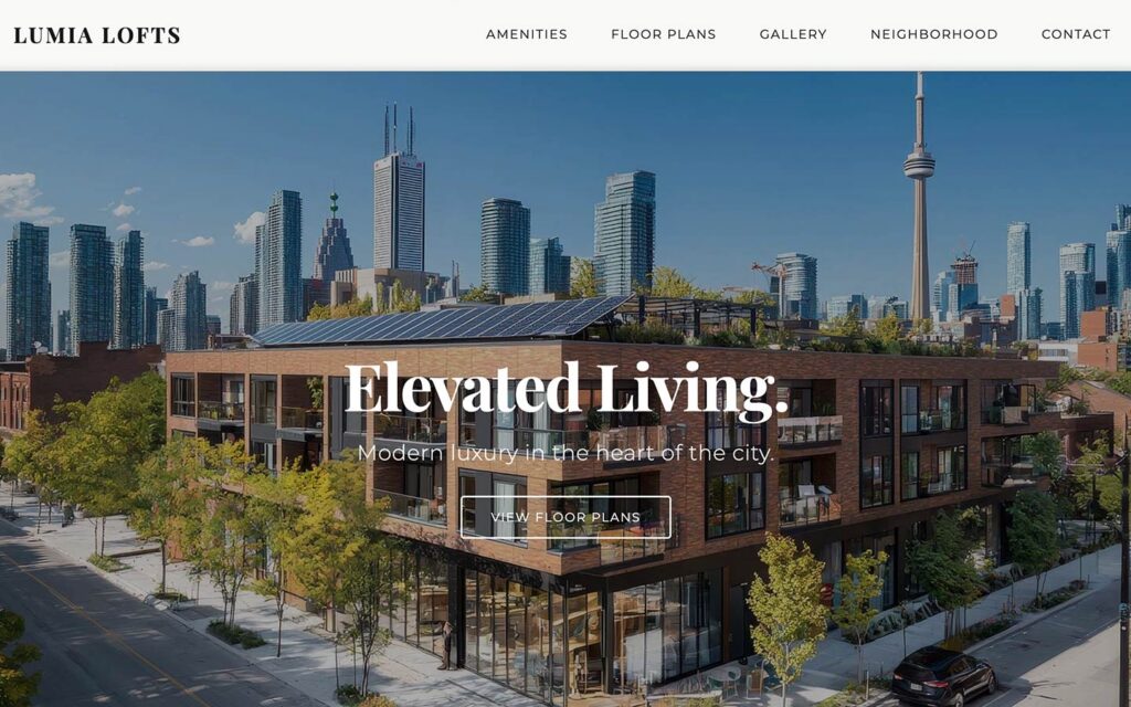 Lumia Lofts website home page template example