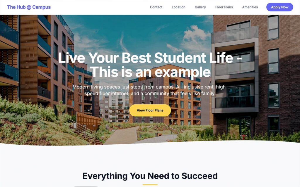 The Hub website home page template example