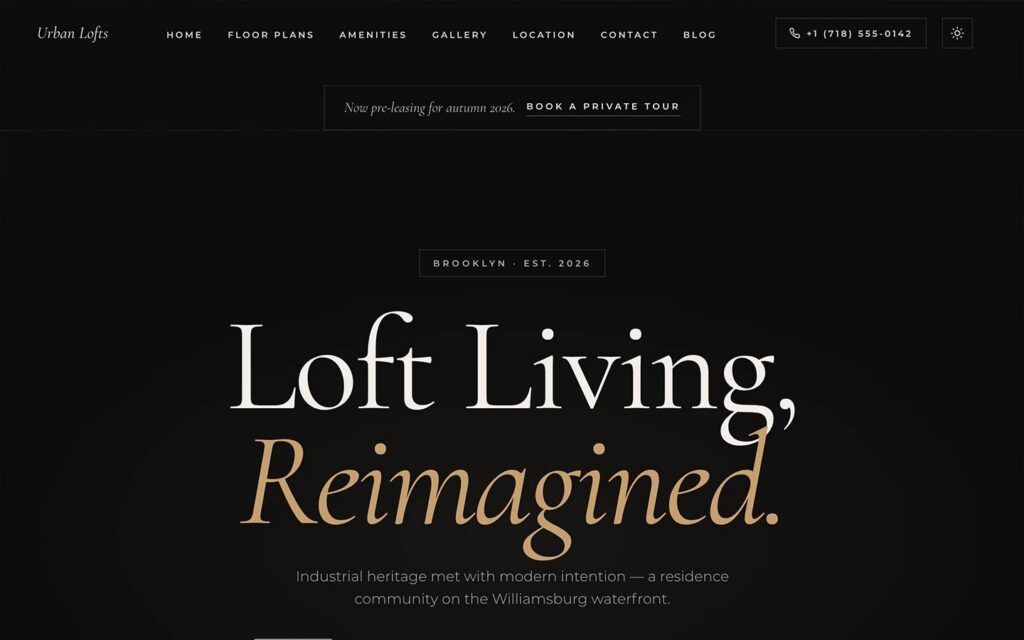 Urban Lofts website home page template example