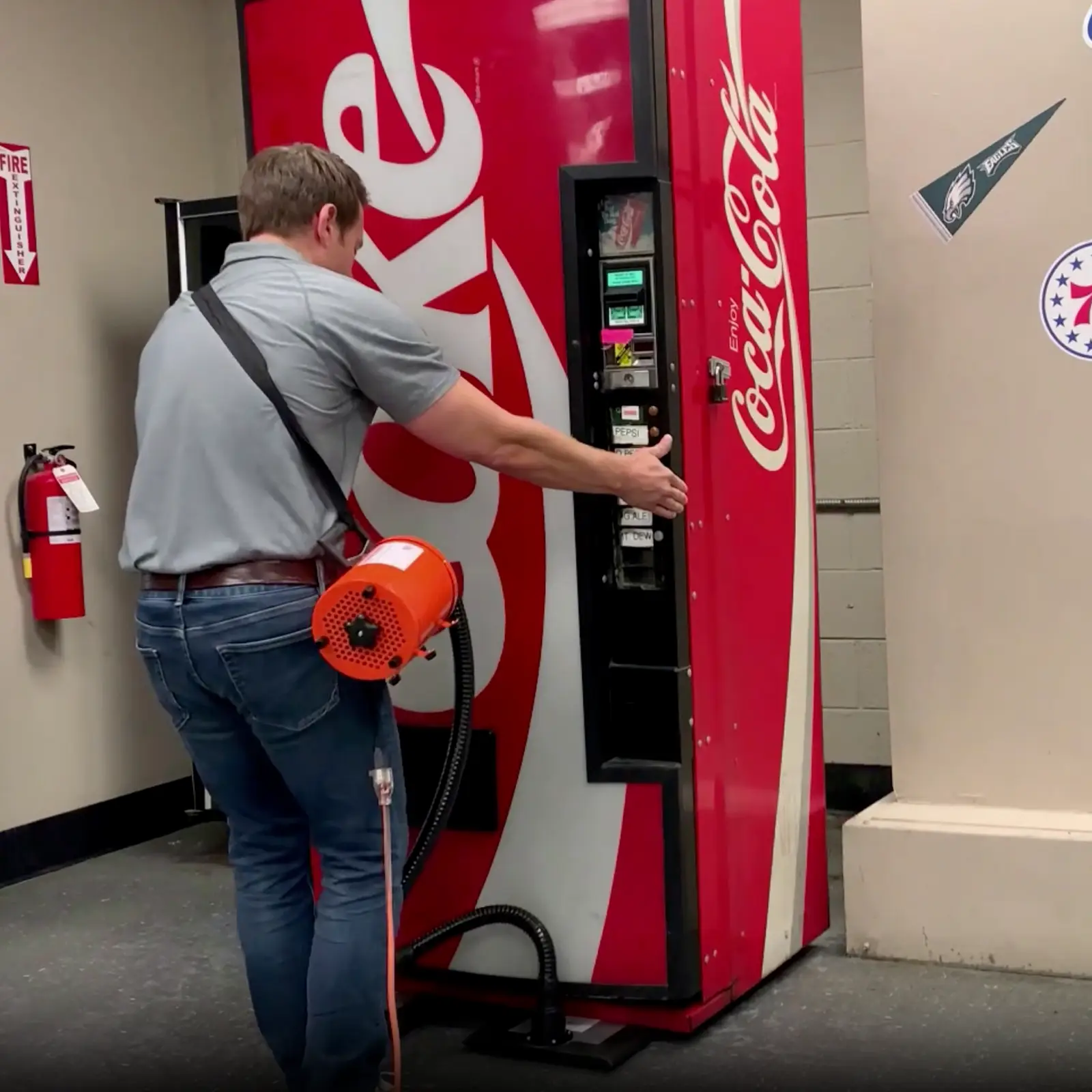 Airsled product moving a vending machine.
